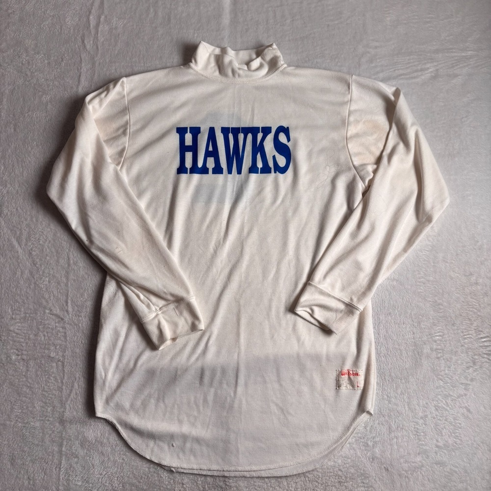 VTG Wilson 70's Hawks #2 Shirt Mens Large‎ White Baseball Sports Mock Neck *